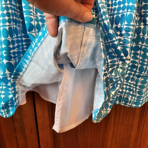 Calvin Klein retro mod print blue & white sleeveless fit and flare midi dress - Picture 6 of 11